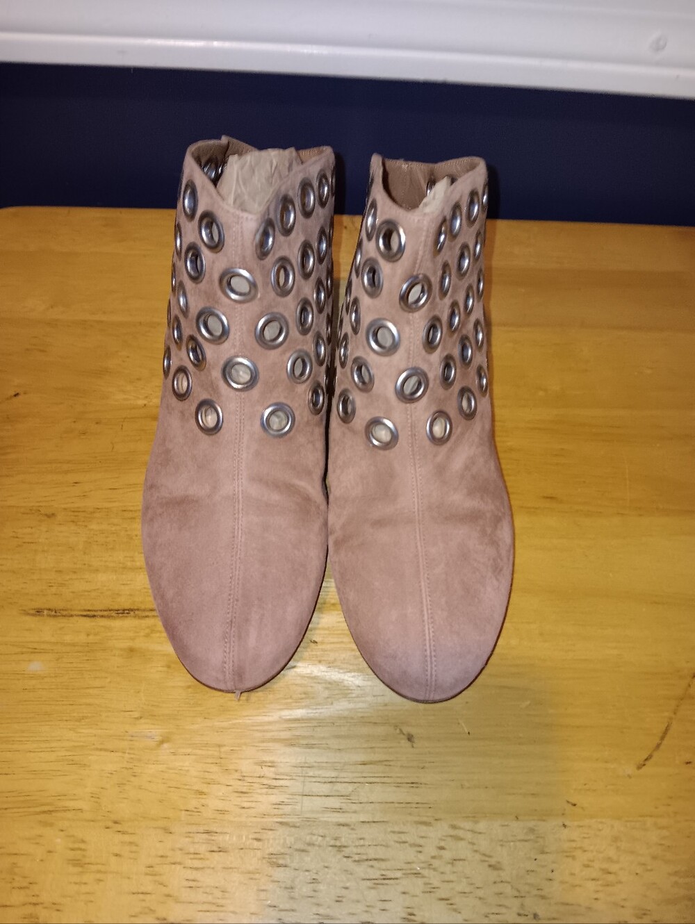 Alaïa Rare Color Blush Taupe Suede Ankle Boots with Metal Eyelets Size 35